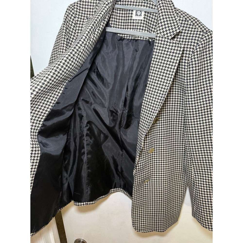 Women's Anne Klein Houndstooth Blazer L Black Beige - Picture 4 of 5